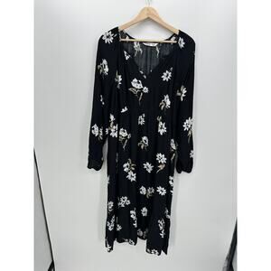 Sonoma Womens Black Maxi Dress Size XXL Maternity Long Sleeve Floral Cottagecore